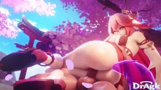 Сексуальную Фокси Яэ Мико жестко трахают снизу, и ей это нравится - Genshin Impact порно